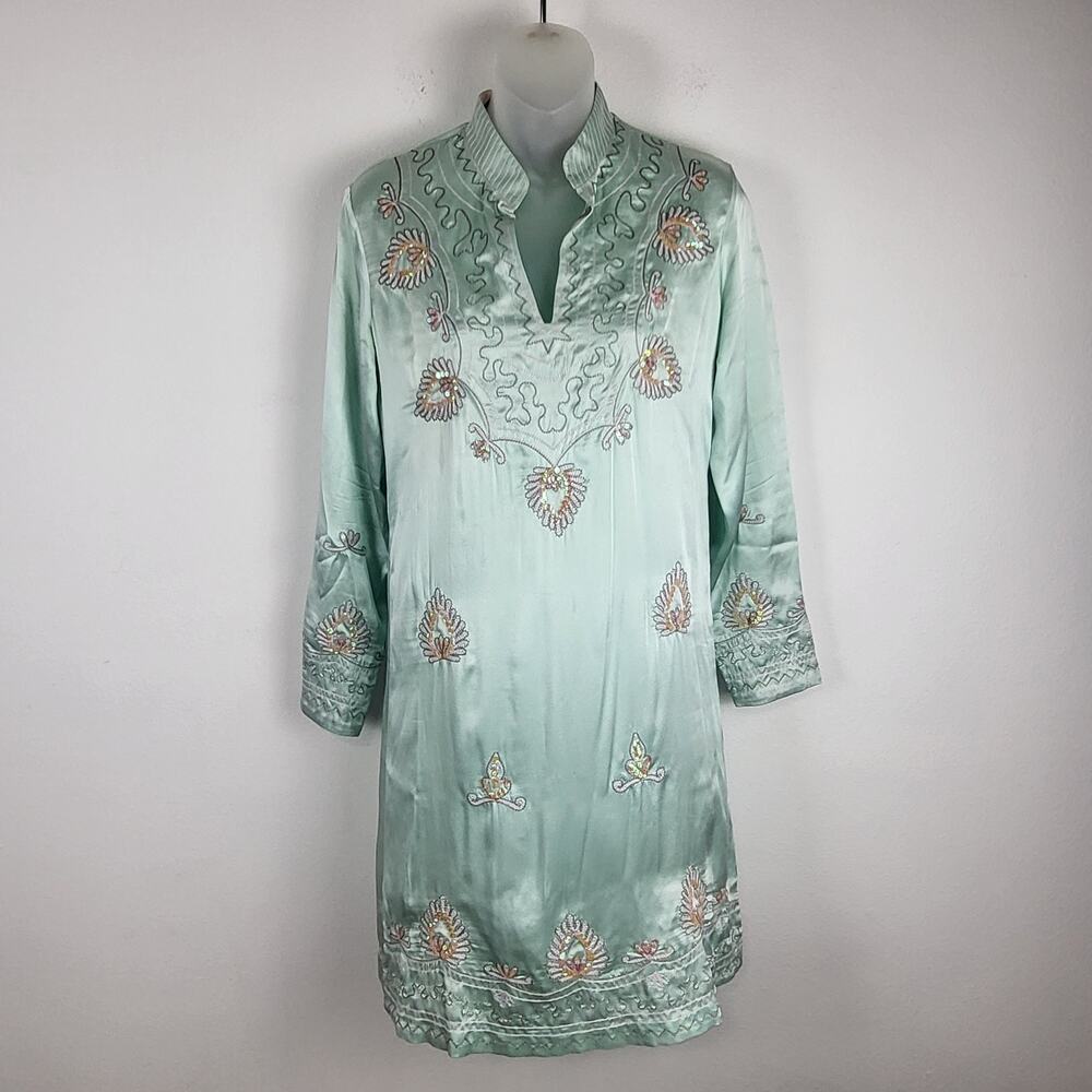 Juliette Longuet LUXURY 100% Silk Beaded Embroidered Tunic Kaftan Mini Dress 4